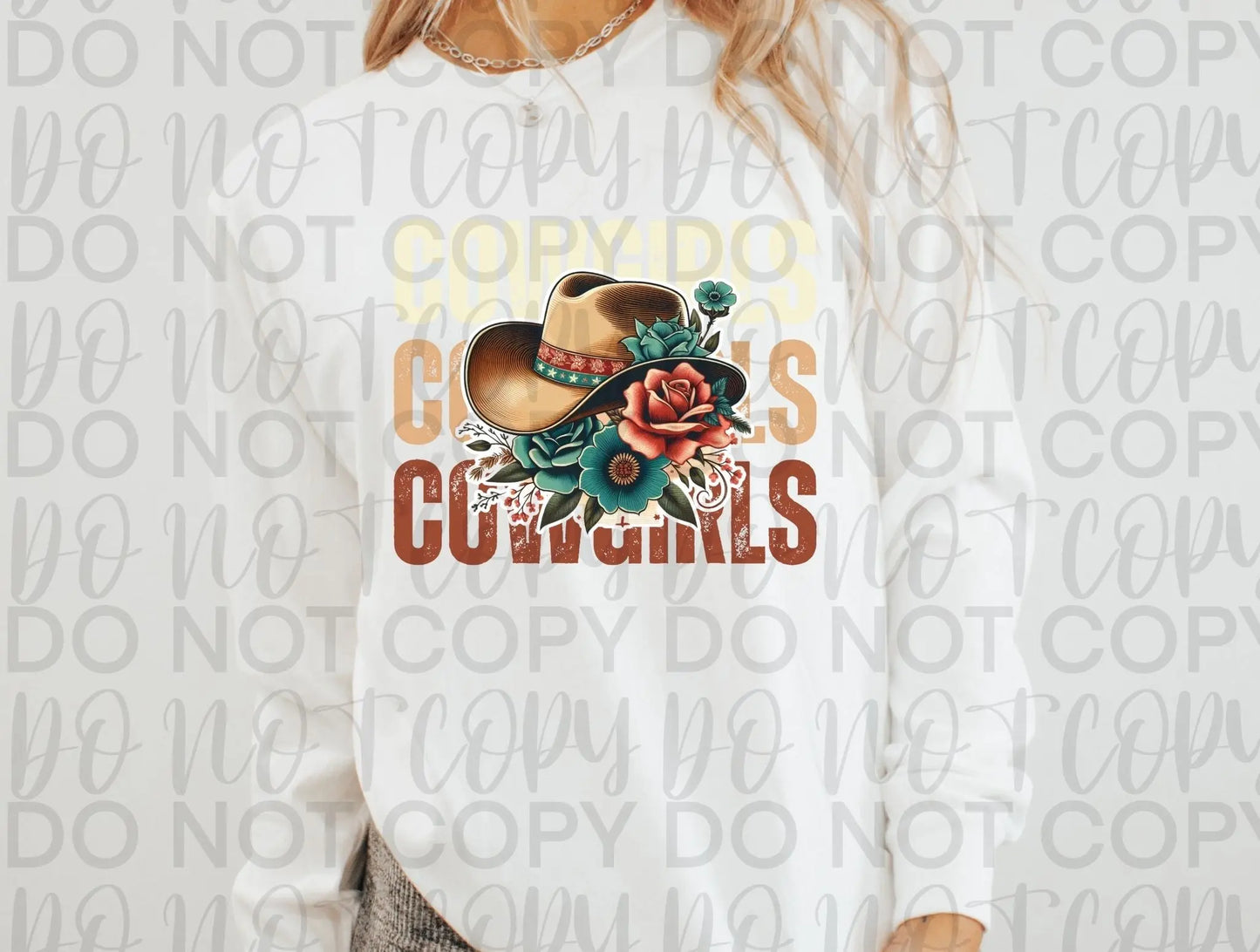 Cowgirls stacked with hat and flowers - Branded By Barta