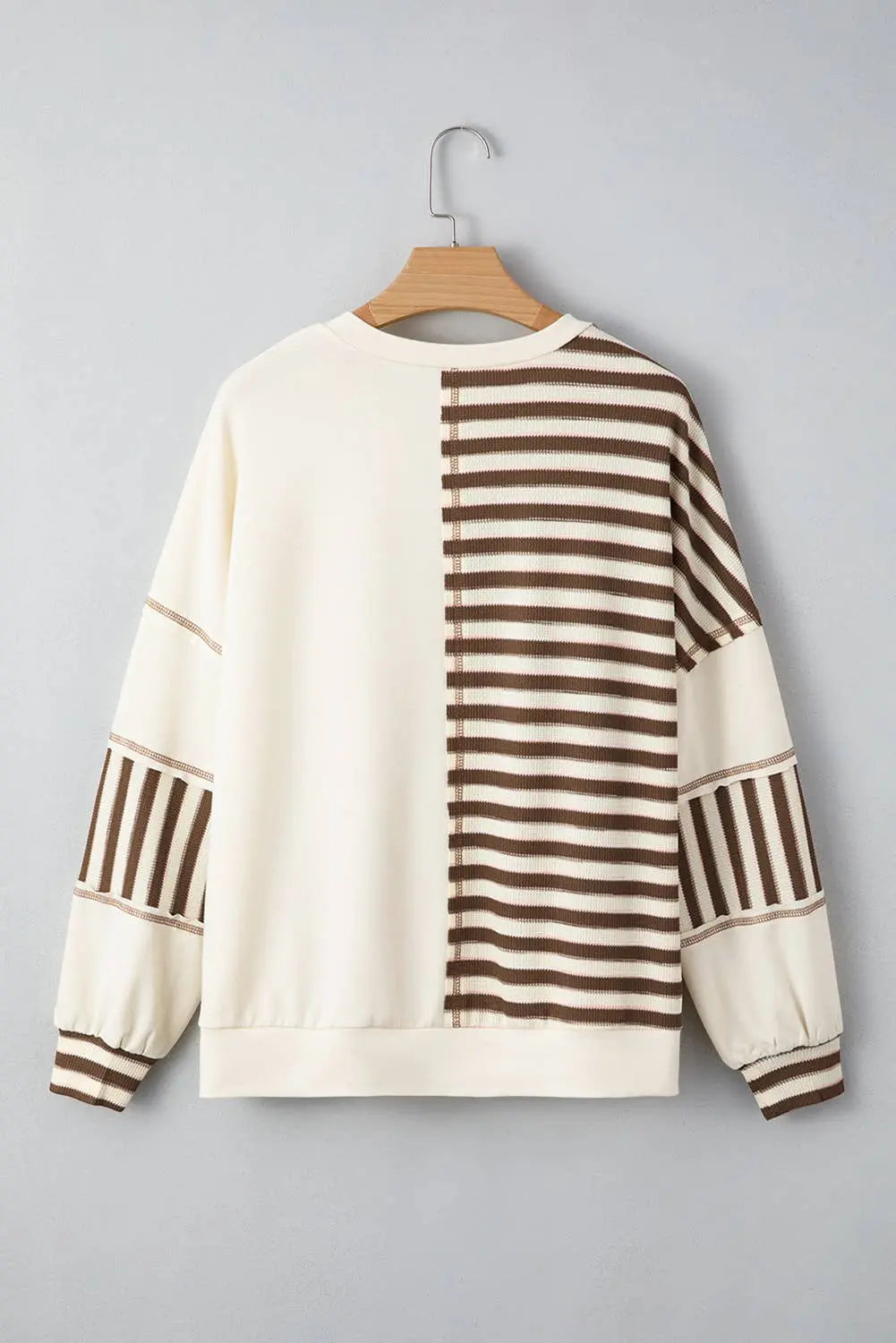 Stripe Stitched Detail Patchwork Oversized Pullover Top Little Daisy Closet