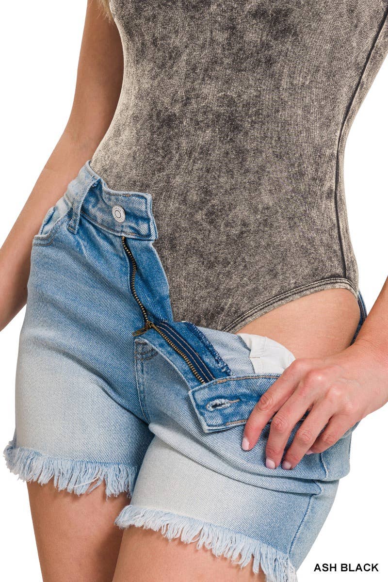 Mineral Wash Bodysuit W/ Snap Buttons - Branded By Barta