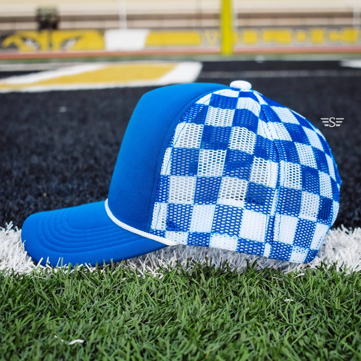 Checkered Mesh Back Foam Trucker Cap Flying S Company