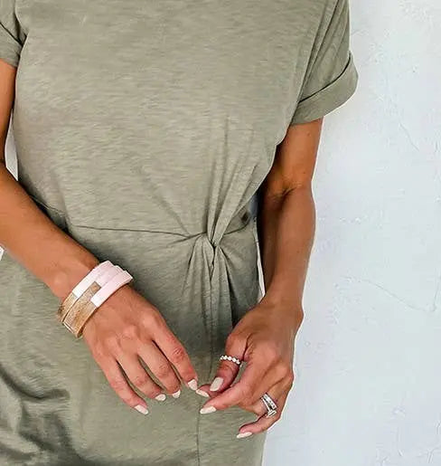 T-shirt style casual loose slit knee-length dress HIDDENBRAND