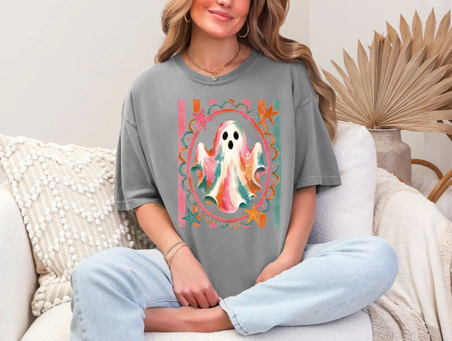 Colorful Watercolor Ghost Halloween Comfort Colors Tee brandedbybarta