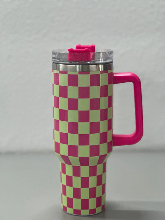 40 ounce travel checkered tumbler - Branded By Barta