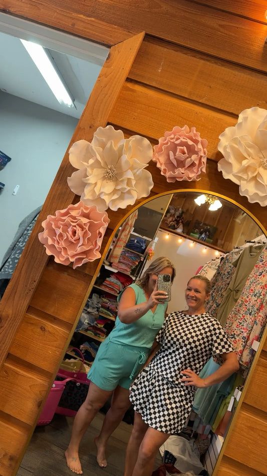 Checkerboard Top & High Waist Skorts 2 Piece Set Aapparella