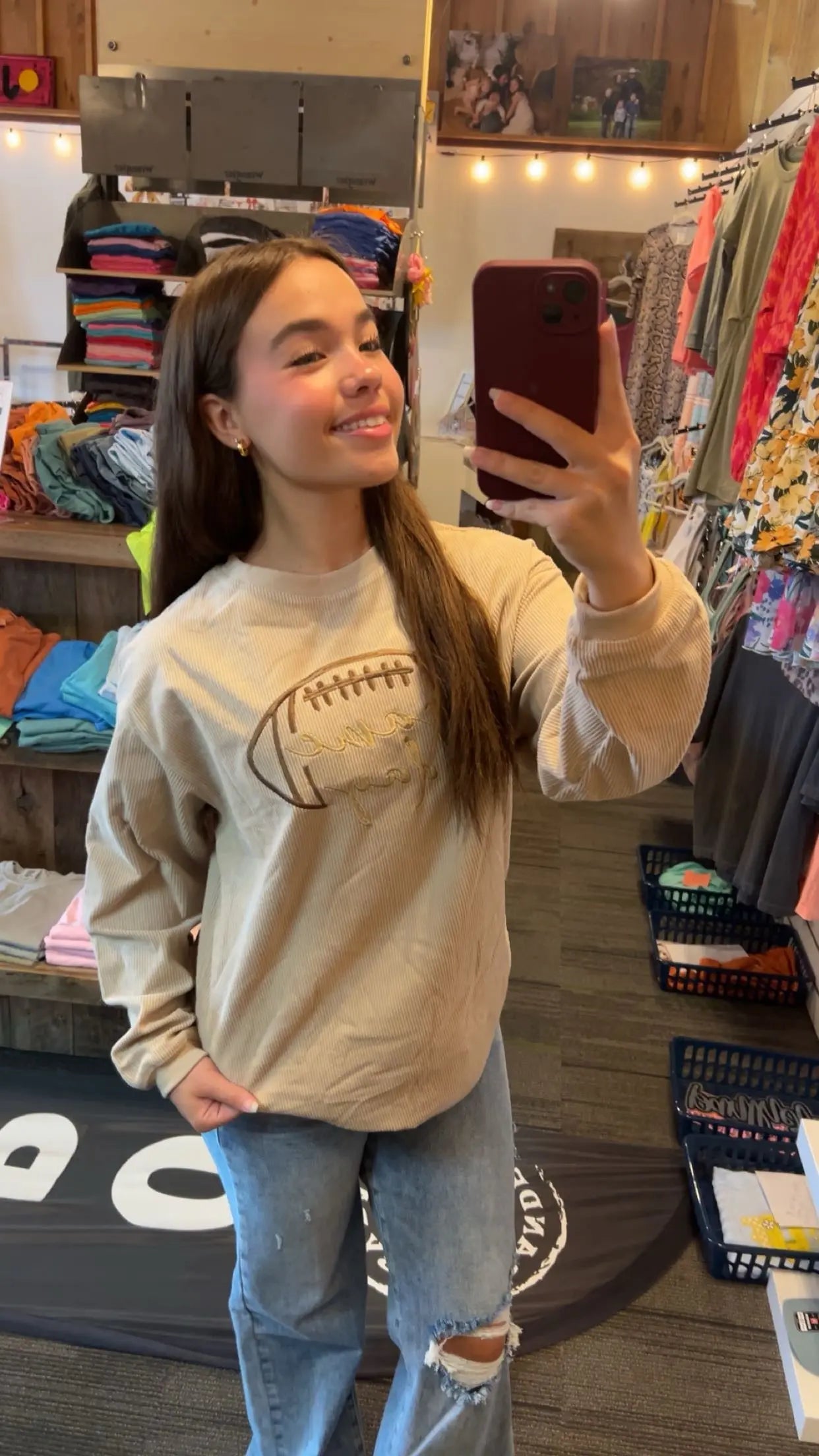 Rugby Game Day Embroidered Corduroy Sweatshirt Little Daisy Closet