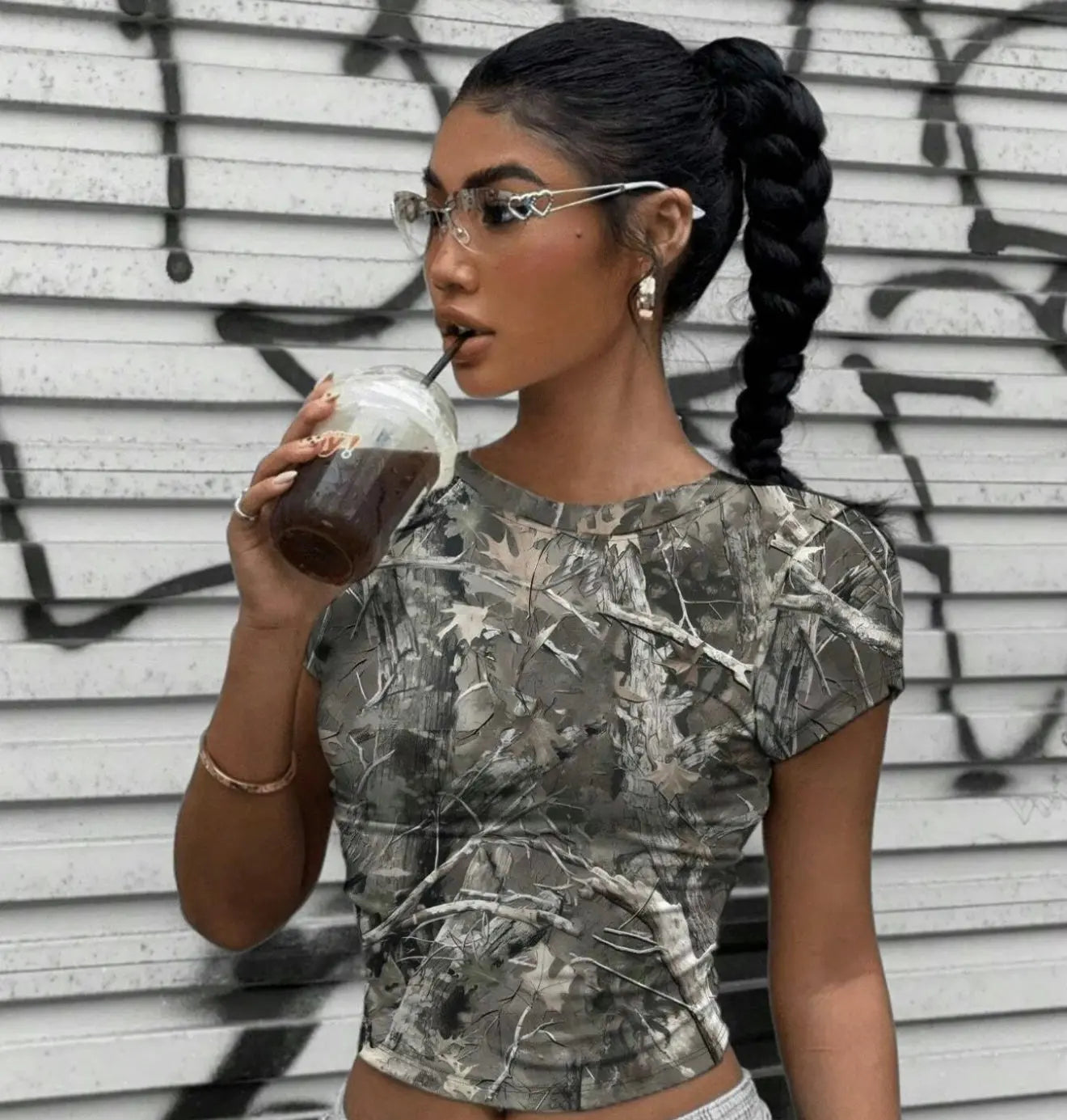 Camo Print Round Neck Tee Branded By Barta