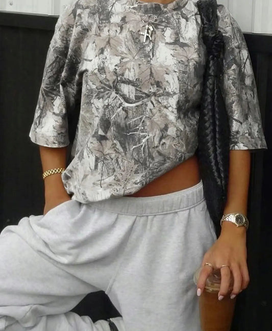 Vintage Camo Print Round Neck Drop Shoulder Tee Branded By Barta