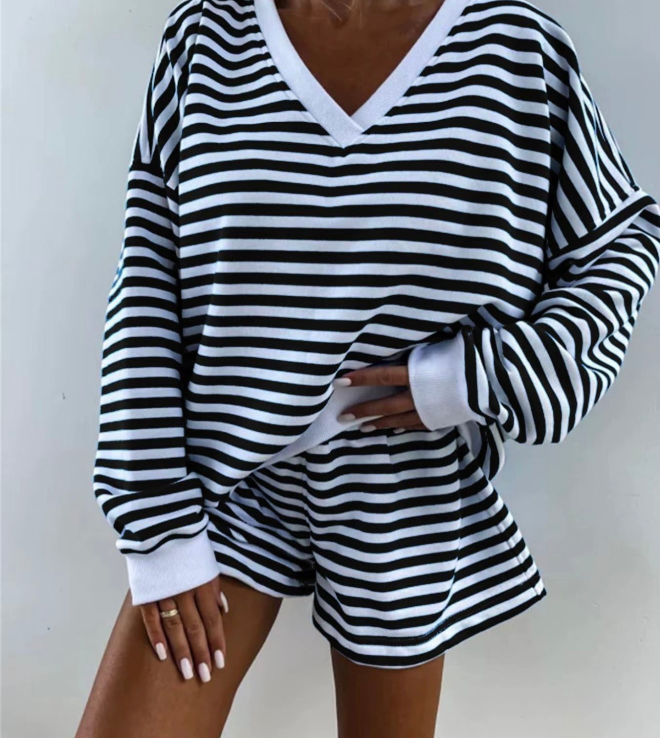 Striped Print Drop Shoulder Tee & Shorts