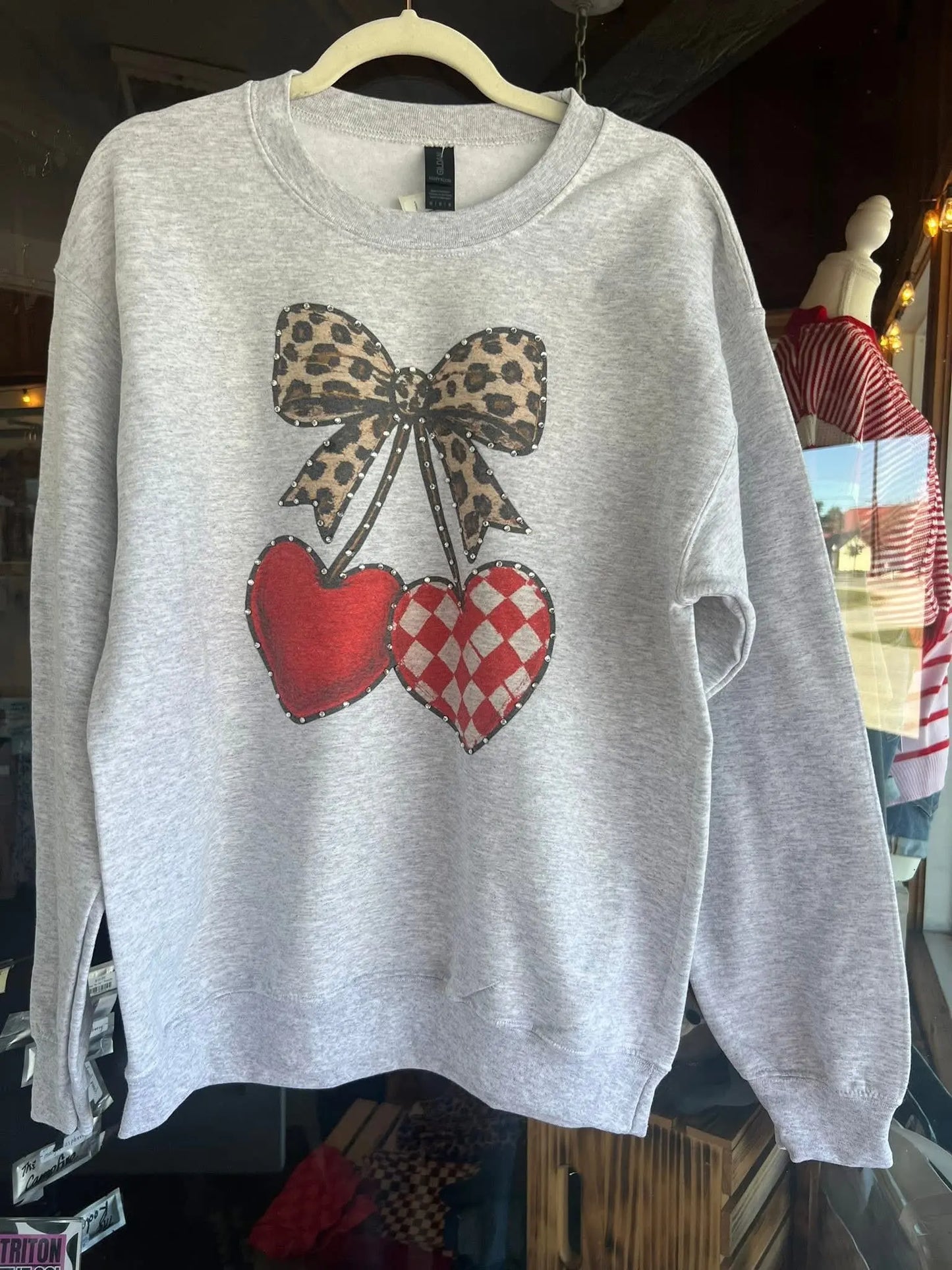 Checkered Cherry Bedazzled Crewneck Branded By Barta