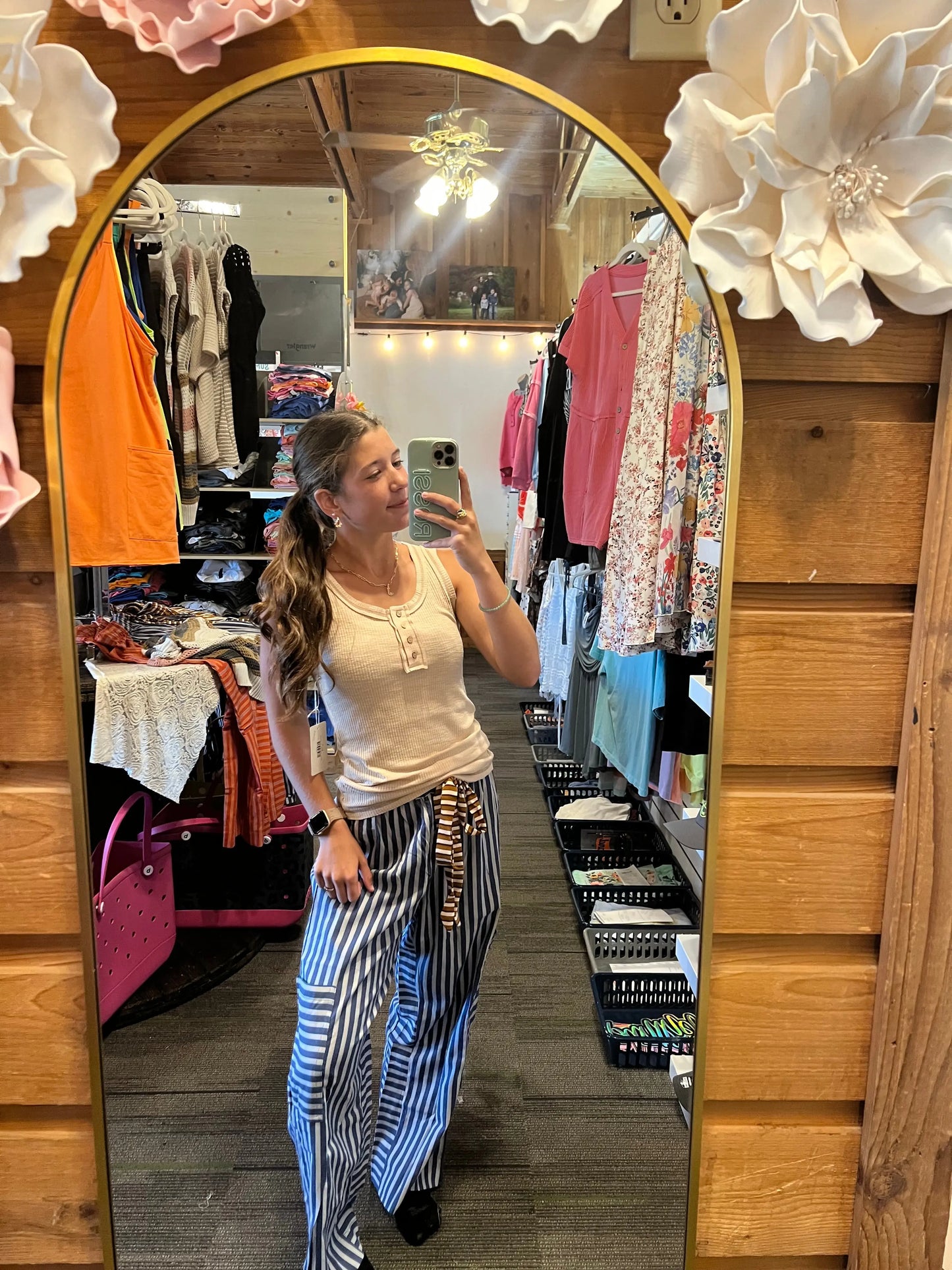 Drawstring Striped Pants, Palazzo Pants Branded By Barta