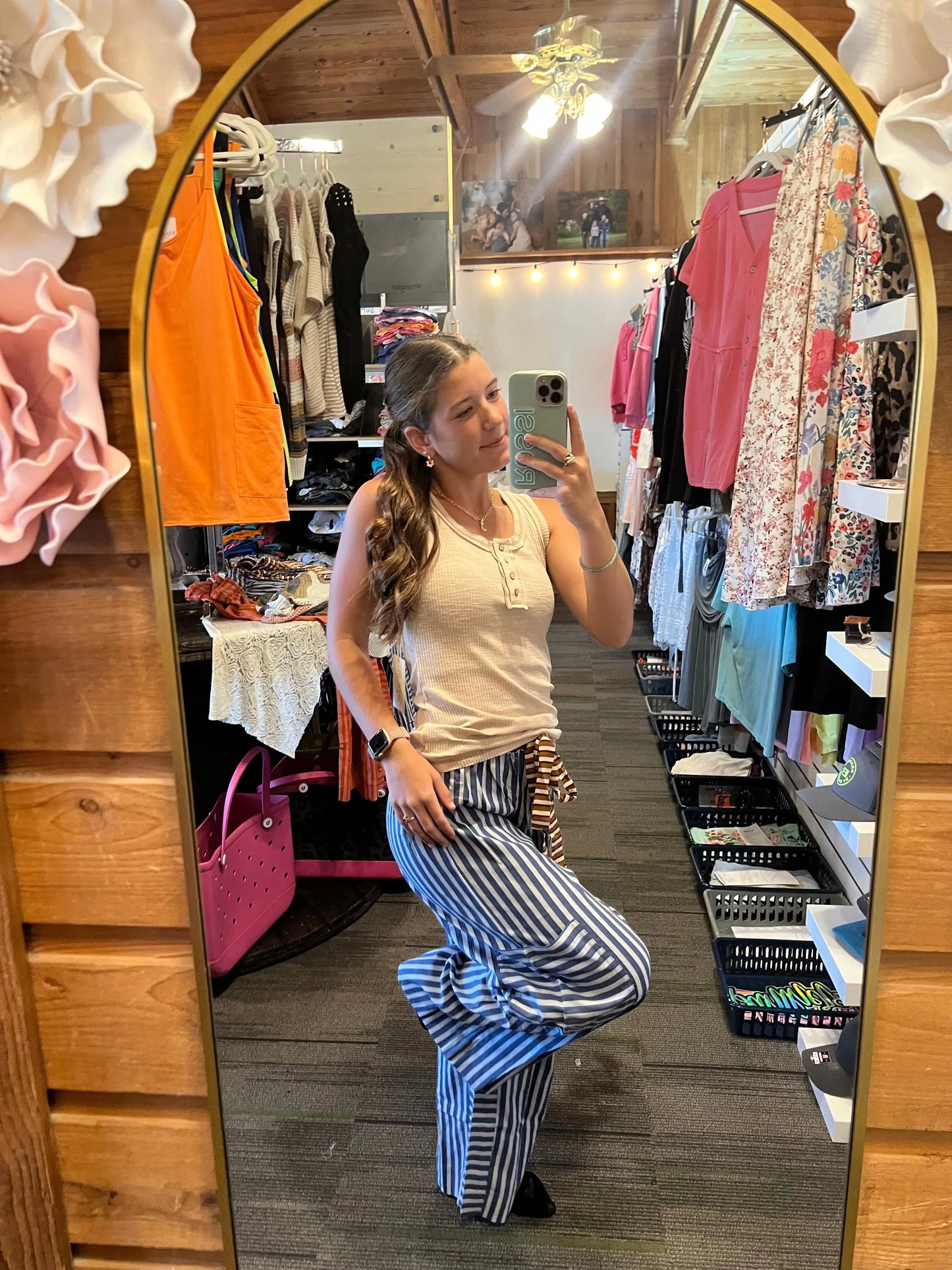 Drawstring Striped Pants, Palazzo Pants Branded By Barta
