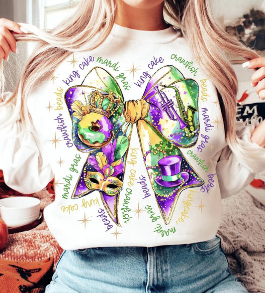 Mardi Gras bow with wording around - Branded By Barta