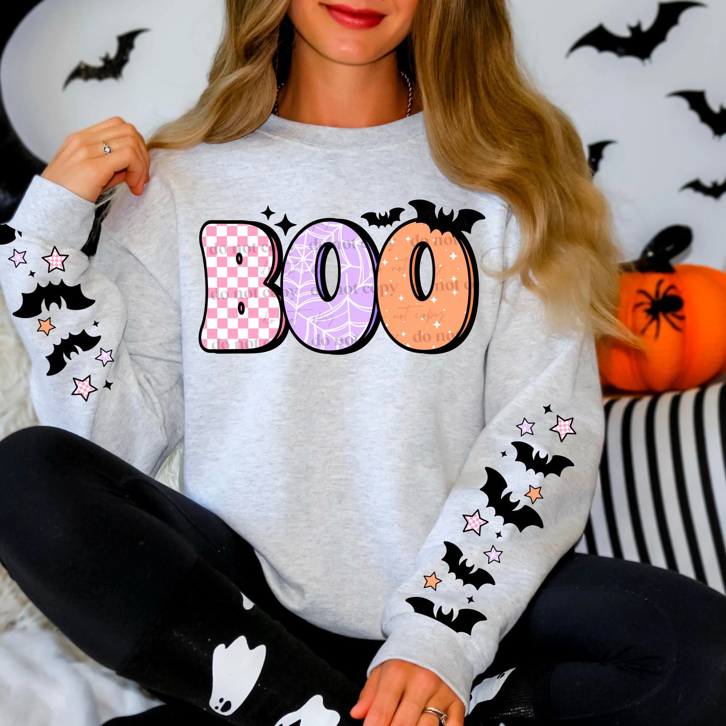 Boo Pastel W/ Bats Sleeves - Branded By Barta