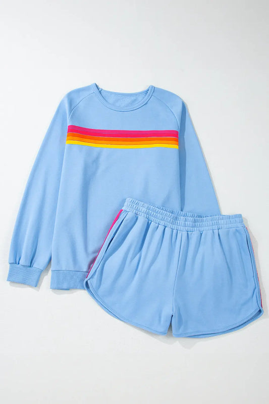 Beau Blue Striped Accent Pullover and Shorts Two Piece Casual Set - Branded By Barta