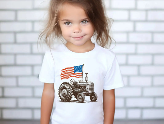 Tractor with Flag White- Graphic Tee brandedbybarta