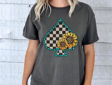 Checkered Spade With Sunflower CC Pepper- Graphic Tee - Branded By Barta