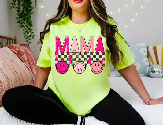 Mama Checkered Smiley Graphic Tee - Branded By Barta