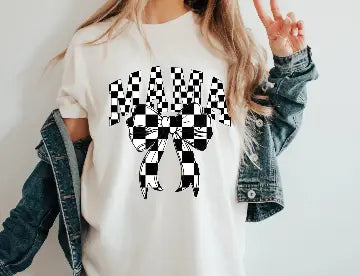 Mama Checkered With Bow Graphic Tee - Branded By Barta