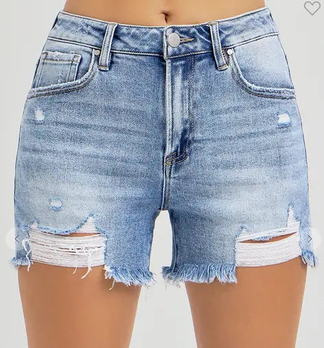 High Rise Distressed Shorts Light Wash Branded By Barta