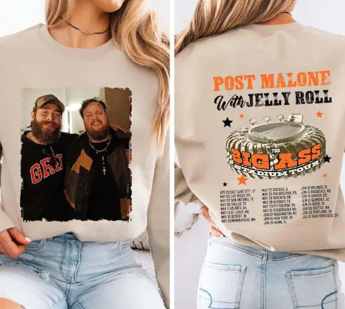 Post Malone With Jelly Roll Tour- Graphic Tee Branded By Barta