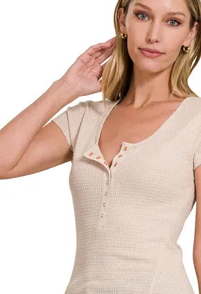 Baby waffle snap button cap sleeve top Branded By Barta