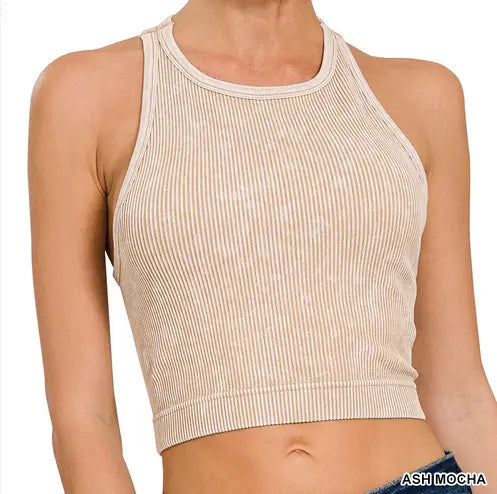 Stone washed ribbed seamless bra padded top Branded By Barta
