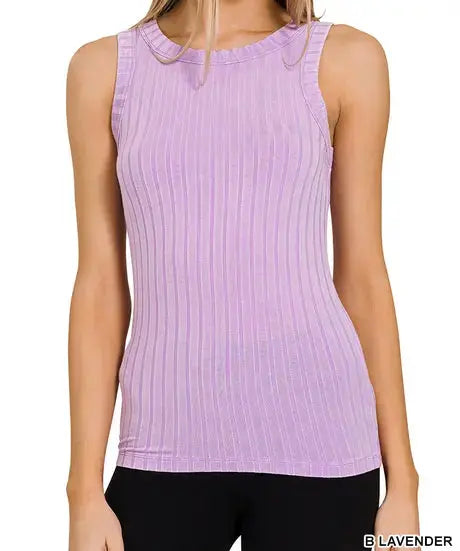 Washed ribbed sleeveless tank top with exposed seam Branded By Barta