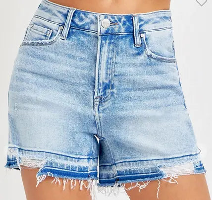 High Rise Released Distress Hem Detail Shorts Branded By Barta