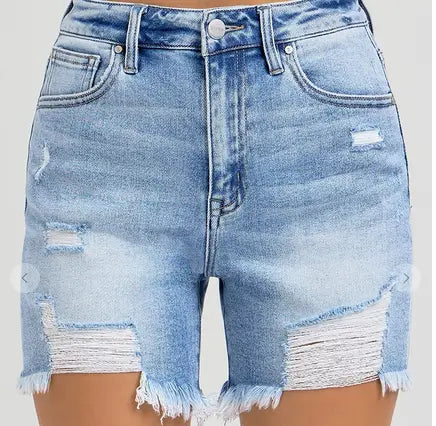 High Rise Mid Thigh Distressed Shorts Risen Branded By Barta