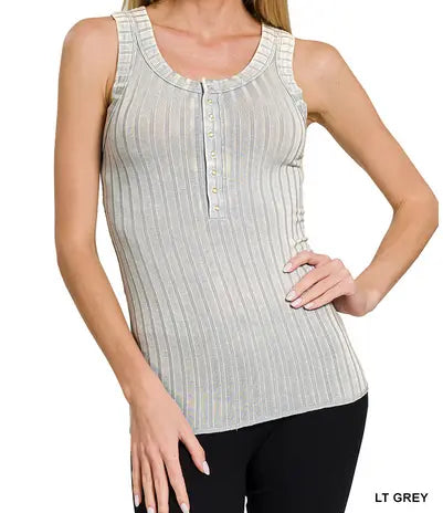 Washed ribbed scoop neck henry tank top Branded By Barta