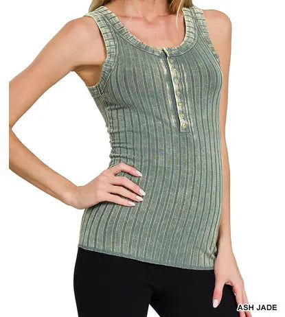 Washed ribbed scoop neck henry tank top Branded By Barta