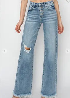 Mid Rise Button Down Wide Leg Jeans - Risen Branded By Barta
