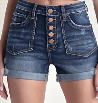 High Rise Button Fly Turn Back Cuff Risen Shorts Branded By Barta