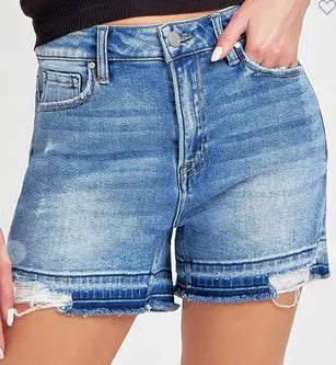 High Rise Released Distress Hem Detail Risen Shorts Branded By Barta