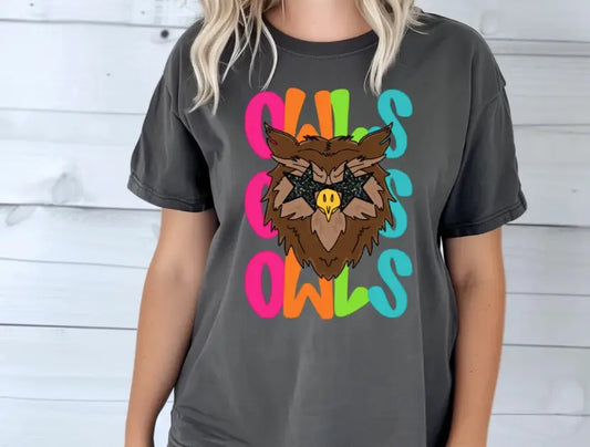 Neon Stacked Owls Tee brandedbybarta