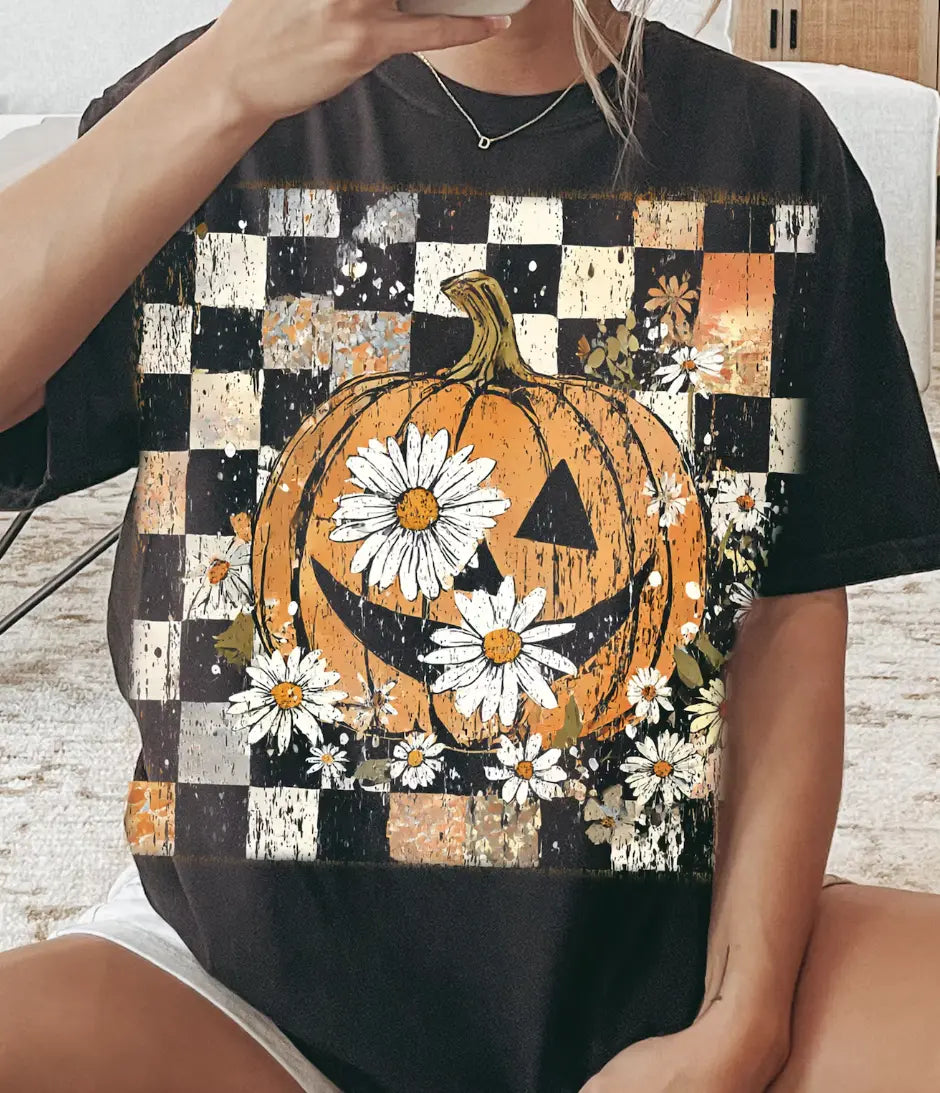 Checkered Floral Pumpkin Branded By Barta