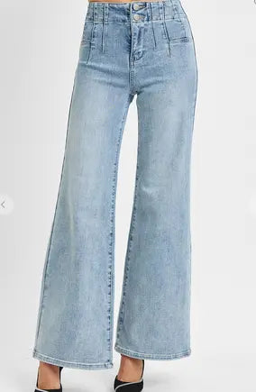High Rise Wide Front & Back Dart Waist Jeans - Risen Branded By Barta