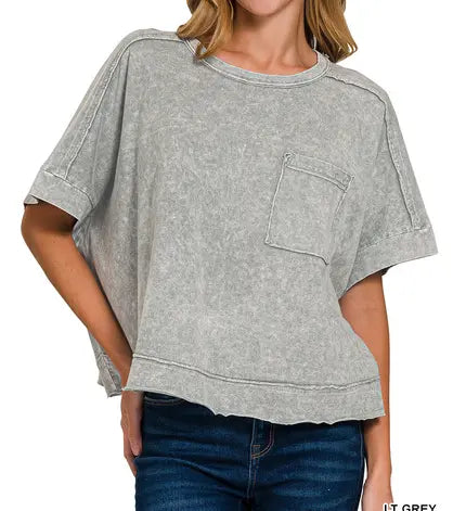 Halo Snow Washed Oversized Crop Box  Tee Branded By Barta