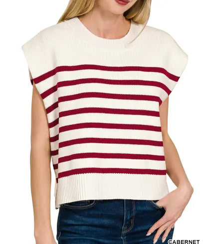 Oversized Crewneck Stripe Sweater Vest Branded By Barta