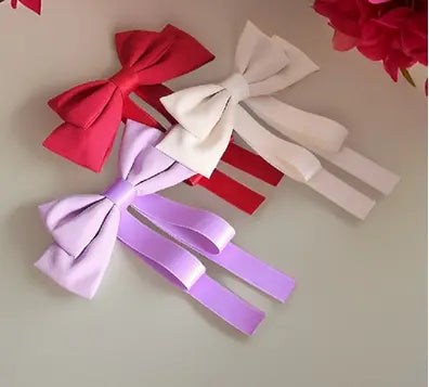 Silk satin double layer bowtie ribbon hair clips barrettes Branded By Barta