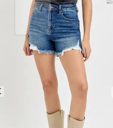 HIGH RISE SIDE STEP HEM SHORTS - RISEN SHORTS Branded By Barta