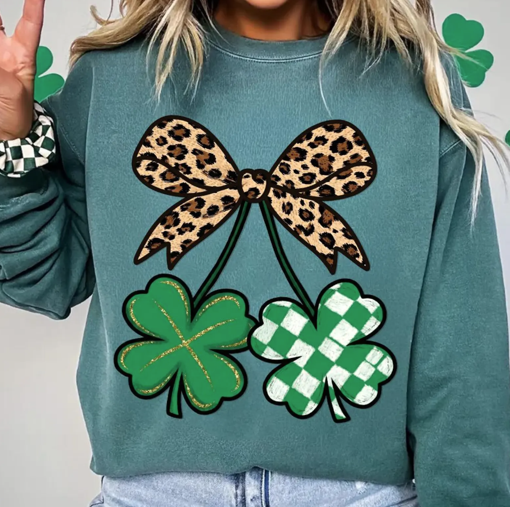 Leopard Bow Four Leaf Clovers