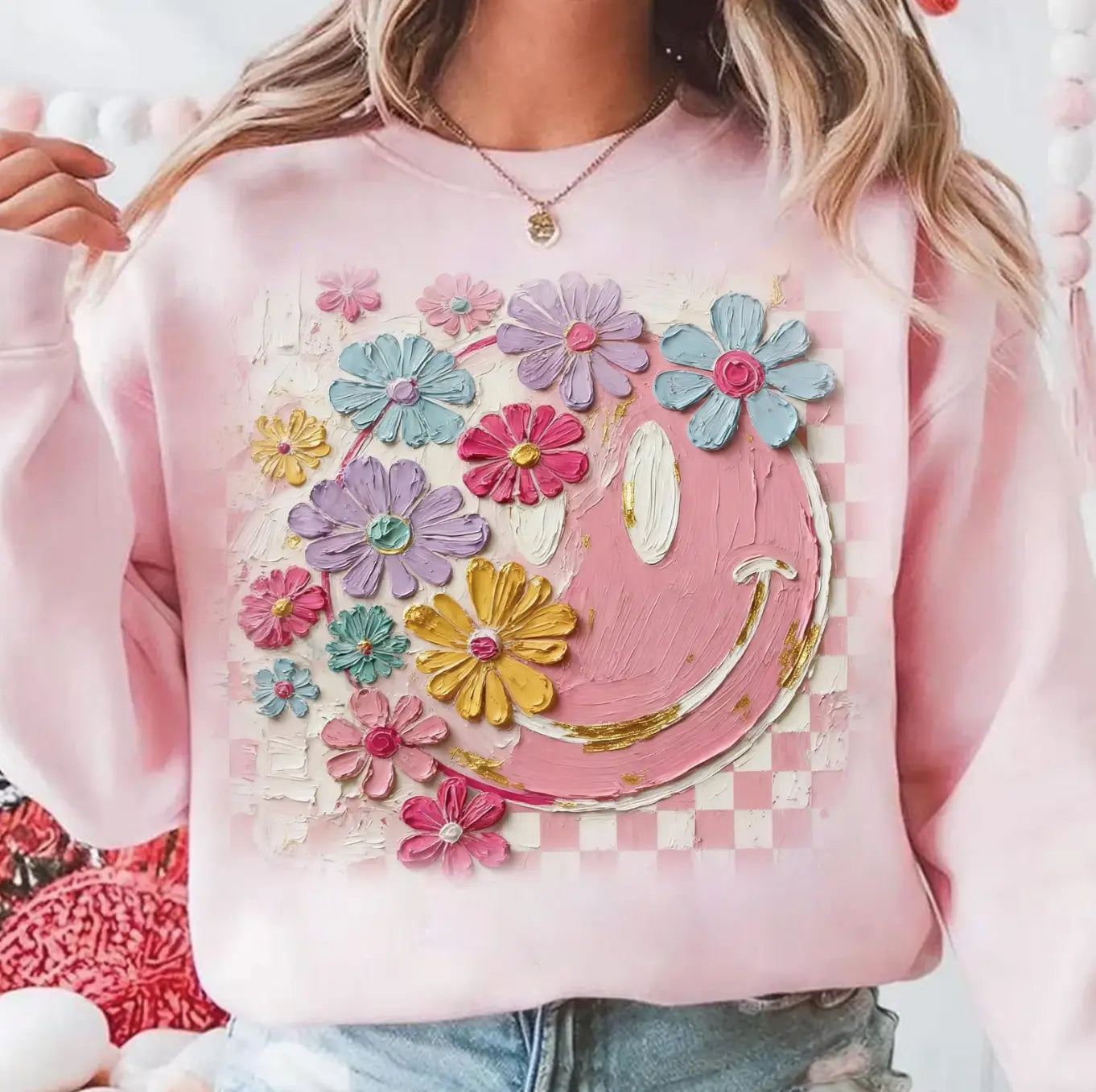 Floral Checkered Smiley Face brandedbybarta