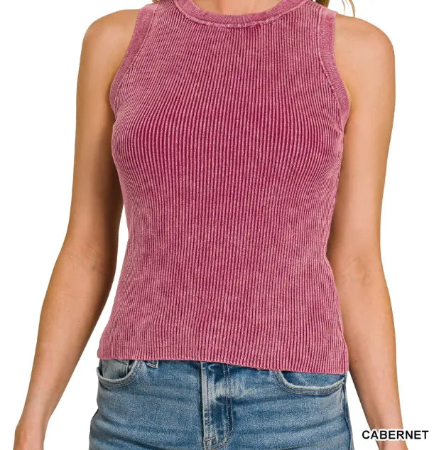 Washed ribbed HIGH NECK tank top Branded By Barta