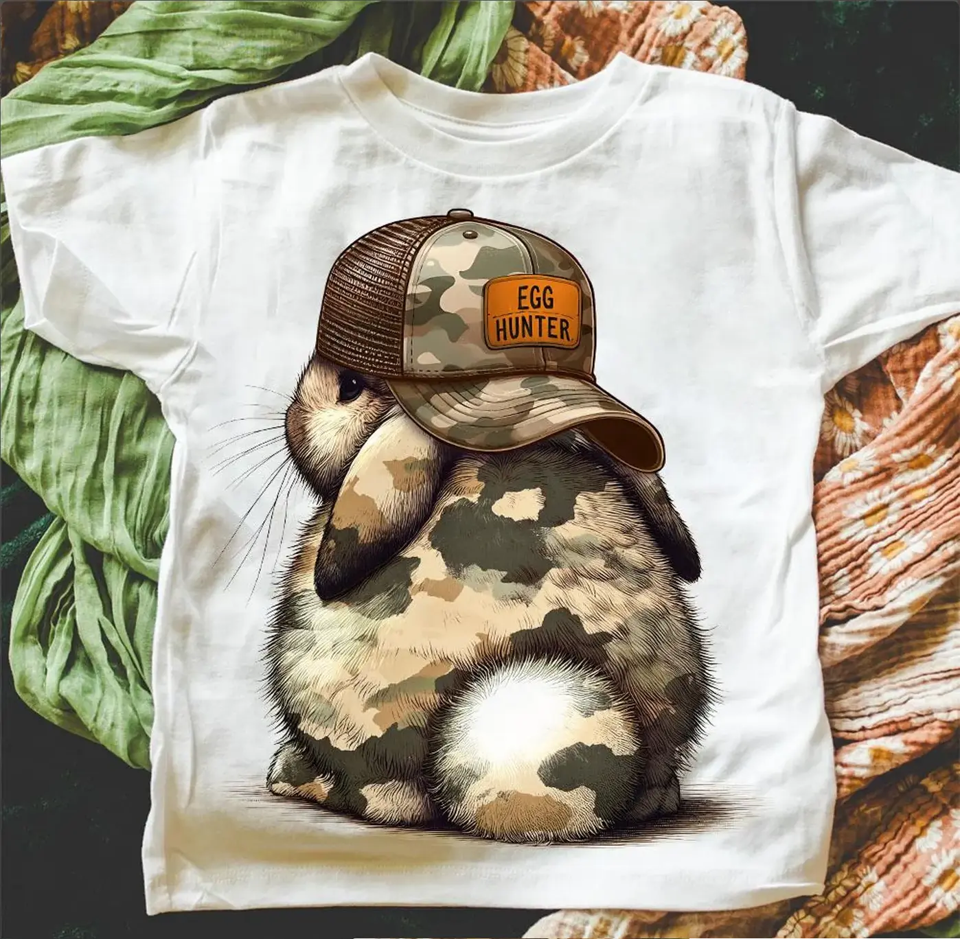 Camo bunny with hat backwards