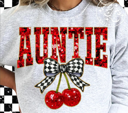 Auntie checkered bow cherries brandedbybarta