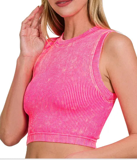 Stone washed ribbed seamless crop top Branded By Barta