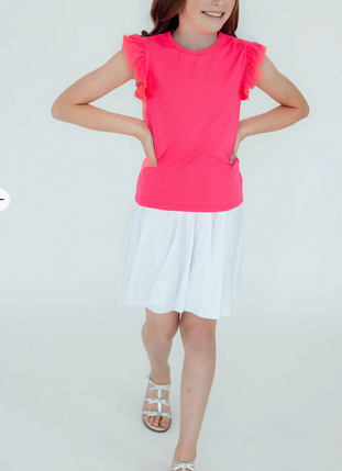Neon Pink S/S Ruffle Tee
