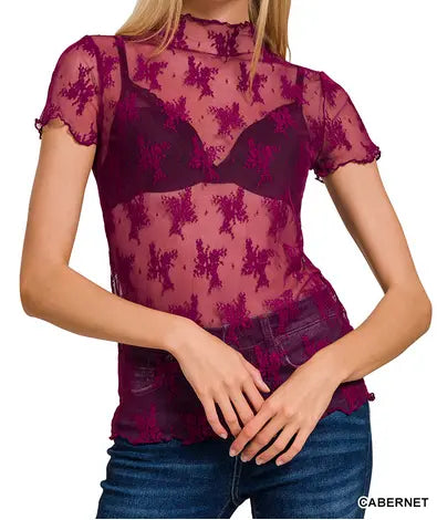 Lace See-through Layering Stretch Top 42POPS
