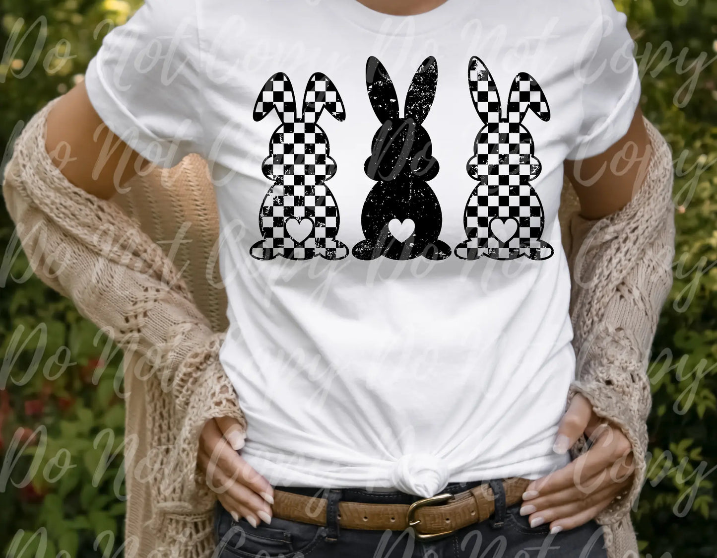 Checkered Black Grunge Easter Bunnies Distressed